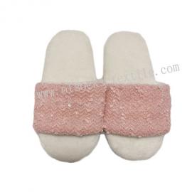 LADIES PINK SEQUINS FLUFFY SLIDES