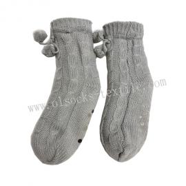 WINTER CHUNKY CABLE KNIT FLEECE LINER POMPOM SOCKS