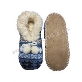WOMEN WINTER SHERPA SUEDE SOCKS WITH POM