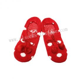 WOMEN GIRLS SPRING RED DOTS FLOOR SOCKS